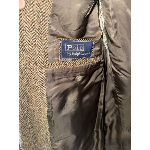 Vintage POLO Ralph Lauren Men’s Tweed Wool Jacket Suede Patch Throat Latch 42 44 - Picture 10 of 16